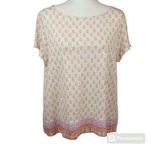 J Jill Love Linen Yellow and Cream‎ Top Size Large